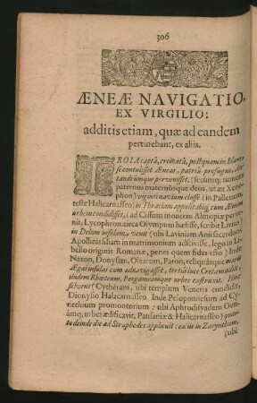 Aeneae Navigatio, Ex Virgilio: additis etiam, quae ad candem pertinebant, ex aliis.