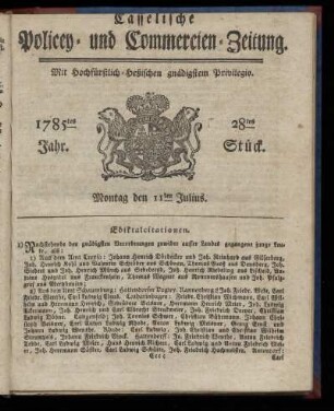 28tes Stueck, Montag den 11ten Julius. 1785