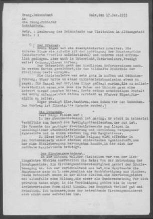 Althengstett: Visitationsbericht mit Pfarrbericht 1953