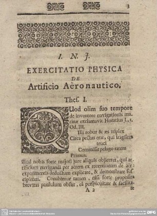 EXERCITATIO PHYSICA De Artificio Aeronautico. Thes. I. - XLVII.