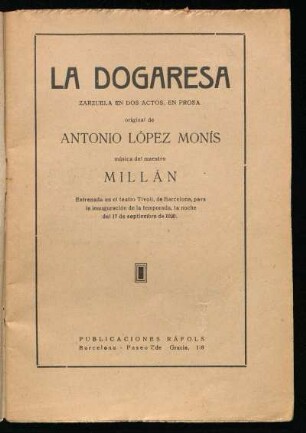 La dogaresa : zarzuela en dos actos, en prosa