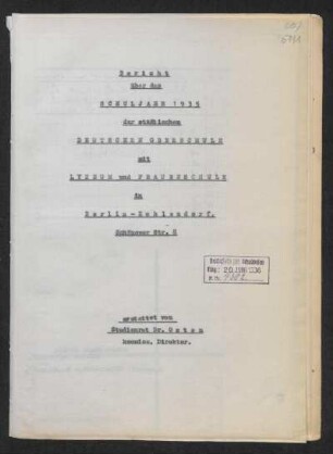 1935/36: Bericht über das Schuljahr ... der Städtischen Deutschen Oberschule mit Lyzeum und Frauenschule in Berlin-Zehlendorf - 1935/36