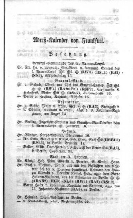 Adreß-Kalender von Frankfurt