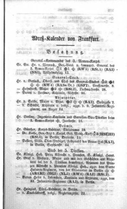 Adreß-Kalender von Frankfurt