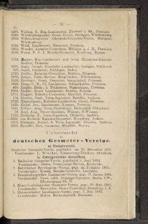 Uebersicht der deutschen Geometer-Vereine