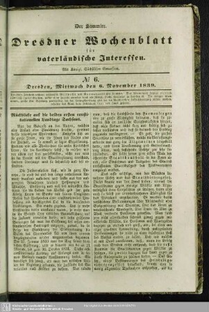 No. 6. Dresden, Mittwoch den 6. November 1839