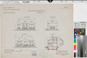 Münster (Münster) Trainkaserne Nordöstliches Reihenhaus (3.u.4. Eskadron) Bl. 13 Ansichten, Schnitt (1912)1917(1920/27) 1 : 100 50 x 67 farb. Druck mit Einzeichnungen Maschke, Regierungsbaumeister Hochbauamt Münster