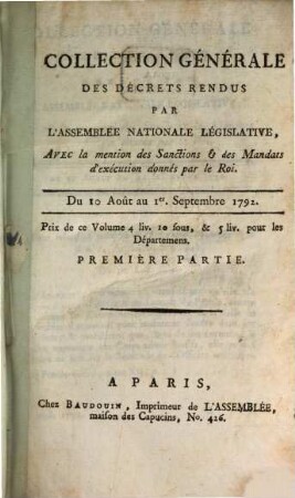 Collection générale des décrets rendus par l'Assemblée Nationale. 29. 1792 = Aug. - Sept.