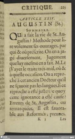 Article XXIV. Augustin (St.)