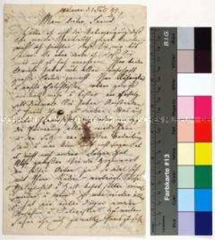 Brief des Malers Friedrich Preller an den Maler Wilhelm Kemlein in Paris betreffend Arbeit und Familie