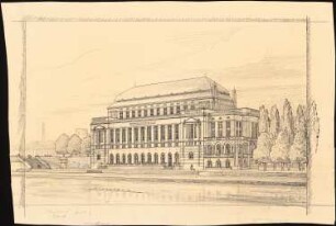 Stadthalle, Mülheim an der Ruhr: Perspektivische Ansicht (unfertig)