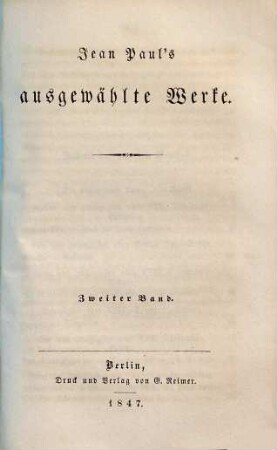 Jean Paul's ausgewählte Werke, Zweiter Band. Die unsichtbare Loge