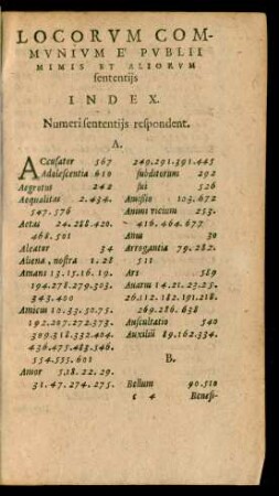 Locorum Communium E Publii Mimis Et Aliorum sententiis Index.