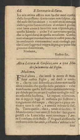Altra Lettera di Consolazione a una Madre su la morte des Figlio.