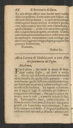 Altra Lettera di Consolazione a una Madre su la morte des Figlio.