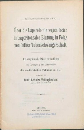 Über die Laparotomie wegen freier intraperitonealer Blutung in Folge von früher Tubenschwangerschaft
