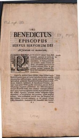Benedictus Episcopus Servus Servorum Dei Ad futuram rei memoriam