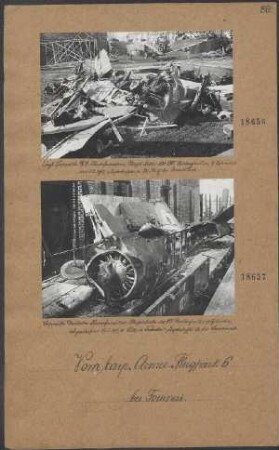 Englischer "Sopwith"-Doppeldecker, Kampfeinsitzer, "Clerget"-Motor 120 PS, 9 Zylinder, abgeschossen von Leutnant WOLF bei Armentières
