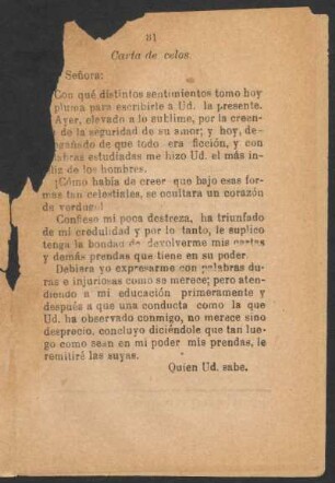 Carta de celos.