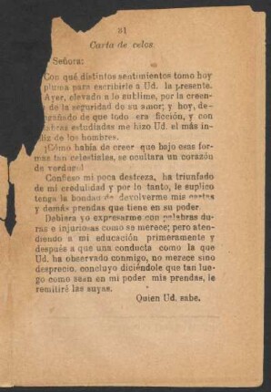 Carta de celos.