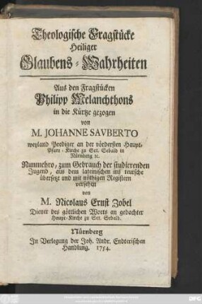 Theologische Fragstücke Heiliger Glaubens-Wahrheiten