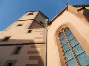 Ansicht von Osten über Kirchturm (Neubau bis 1537) mit achteckigen Obergeschossen
