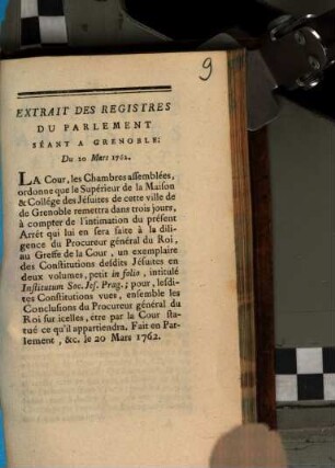 Extrait Des Registres Du Parlement Séant A Grenoble : Du 20 Mars 1762