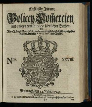 Nro. XXVIII, Montags, den 14. Julii 1749