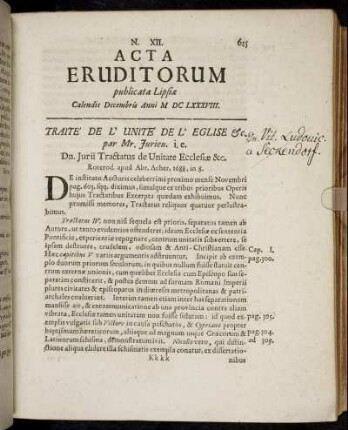 N. XII. [...] Calendis Decembris Anni M. DC. LXXXVIII.