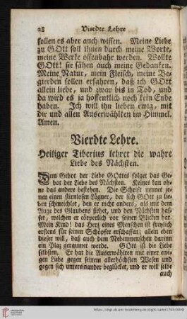 Vierdte Lehre. Heiliger Tiberius lehret die wahre Liebe des Nächsten