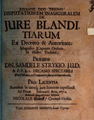 Disp. inaug. de iure blanditiarum