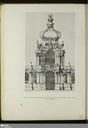 Abb. 84 M.D. Pöppelmann, Kronentor des Zwingers in Dresden nach einem Stich im Kupferstichwerk über den Zwinger