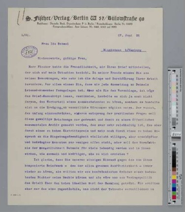 Brief an Ida Dehmel