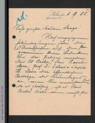 Brief von Elisabeth Mumm an Helene Lange