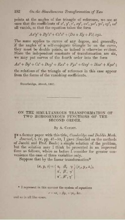 On the simultaneous transformation of two homogeneous functions of the second order.