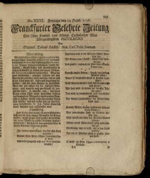 No. XXXI. Freytags den 19 Octob. 1736 - No. XL. Dienstags den 20 Novemb. 1736