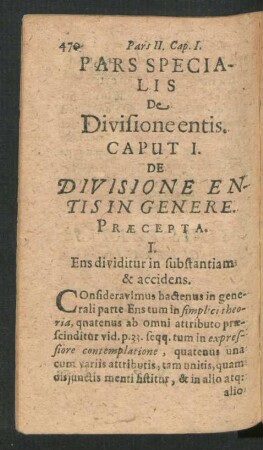 Caput I. De Divisione Entis In Genere.