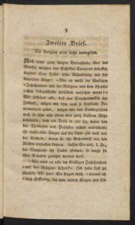 Zweiter Brief. Die Religion wird nicht untergehen.