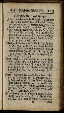 Gesellschaffts-Rechnungen. - Exempel zu einer Zugabe.