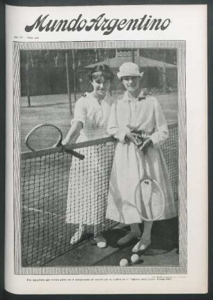 Dos jugadoras que toman parte en el campeonato de verano que se realiza en el "Buenos Aires Lwan tennis Club" [Fotografía]