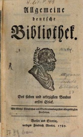 Allgemeine deutsche Bibliothek. 87. 1789
