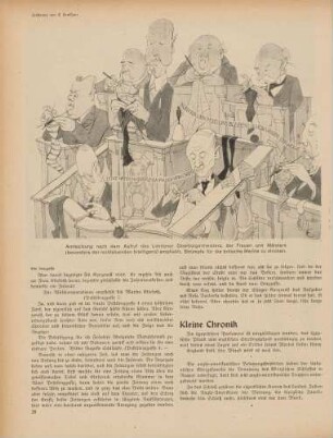 "Amtssitzung nach dem Aufruf des Londoner Oberbürgermeisters, der Frauen und Männern (besonders der nichtstuenden Intelligenz) empfiehlt, Strümpfe für die britische Marine zu stricken"