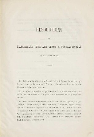 Mémoire du Comité des détenteurs de la Dette Ottomane en Turquie