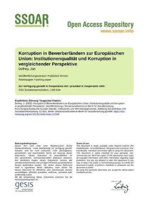 Korruption in Bewerberländern zur Europäischen Union: Institutionenqualität und Korruption in vergleichender Perspektive