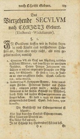 Das Vierzehende Secvlvm nach Christi Geburt (Electorali-Wiclesianum)