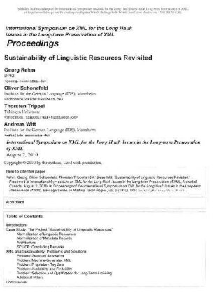 Sustainability of Linguistic Resources Revisited