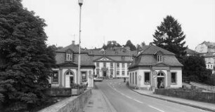 Lahnbrücke und Brückenhäuser; Weilburg, Postplatz 1, Postplatz 2, Postplatz, Odersbacher Weg, Lahn, Insel, Brückenmühle, Am Hainweg