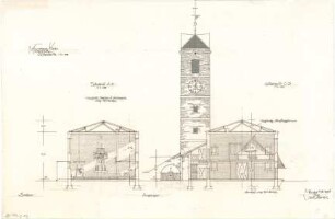 Gsaenger, Gustav; München - Milbertshofen; Ev. Dankes Kirche - Bauvorlage (Querschnitte)
