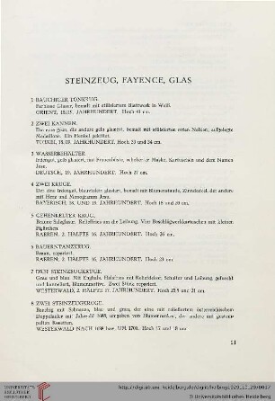 Steinzeug, Fayence, Glas (Nr. 1-27)