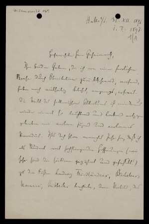 Nr. 1. Brief von Konrad Burdach an Ulrich von Wilamowitz-Moellendorff. Halle (Saale), 31.12.1896